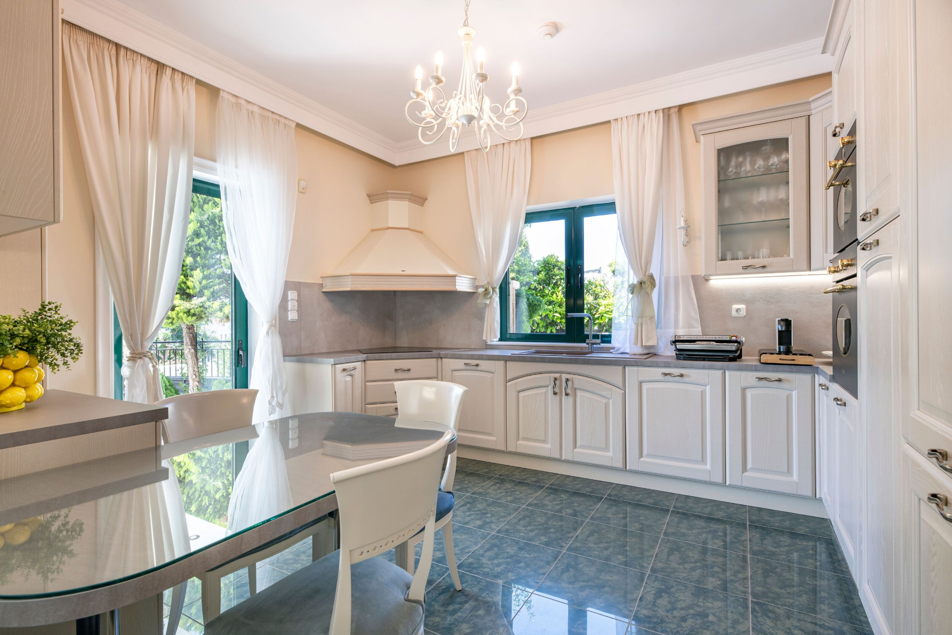 Classic kitchen with chandelier