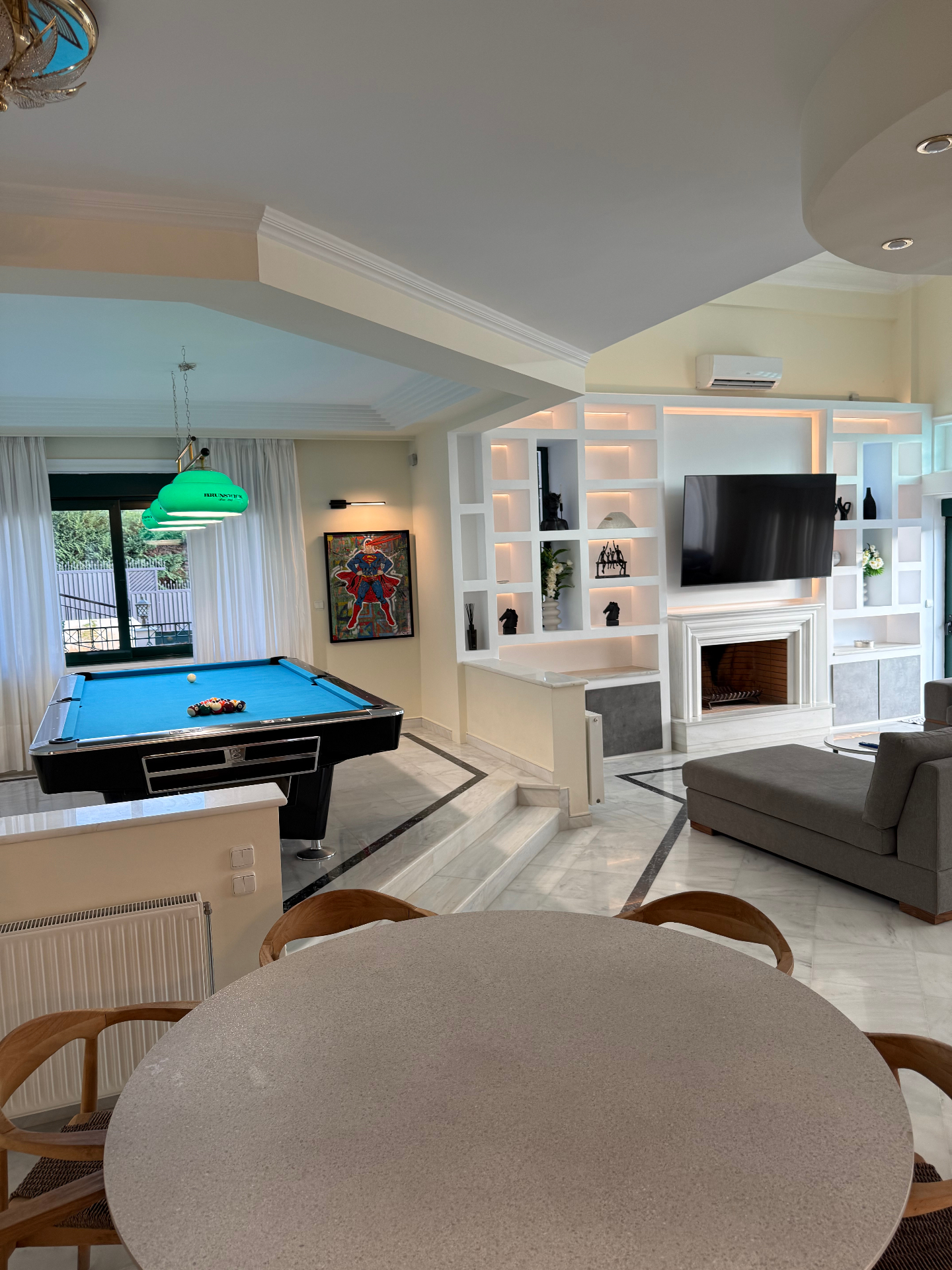 Living area with pool view